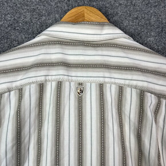 Kuhl Mens‎ SZ XL Beige Striped Short Sleeve Button-Down Shirt - Picture 4 of 8